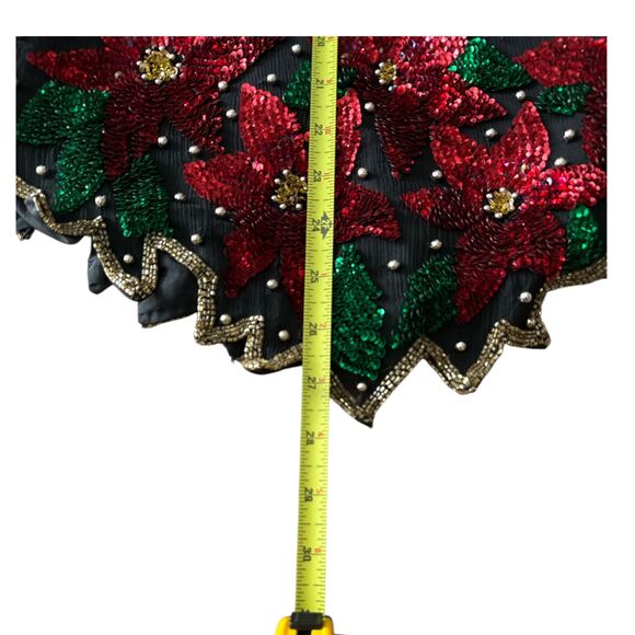 VTG Laurence Kazar 2X Silk Beaded Sequin Poinsettia Christmas Top Blouse - Picture 5 of 7